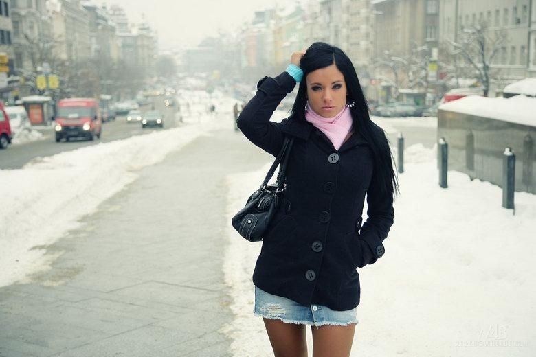Gorgeous brunette in a snow - 3