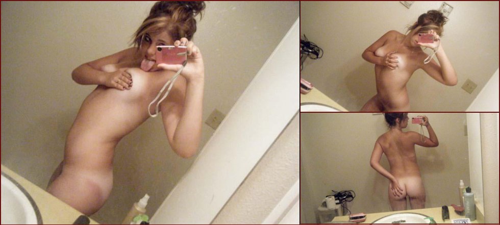 Cute girl posing nude in mirror  - 17