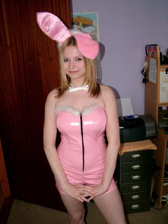 Busty girl removes bunny outfit - 1