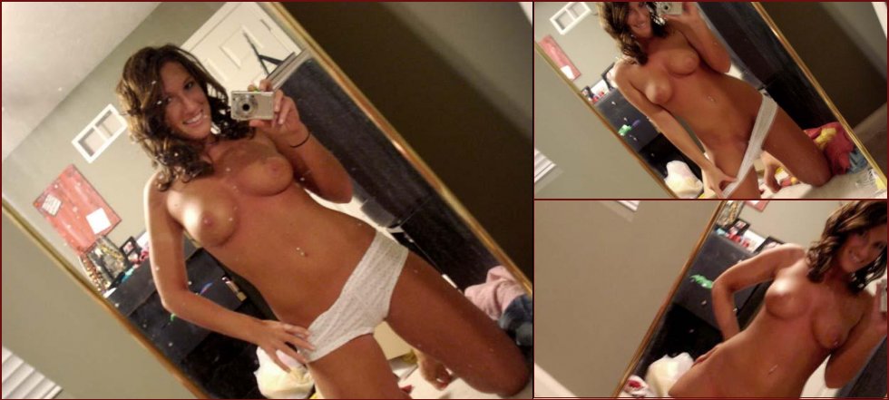 Sexy brunette snaps nude self pics - 69