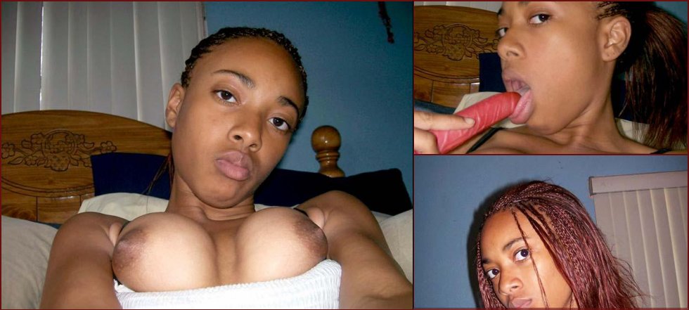 Ebony girl makes gangsta face in nude self pics - 8