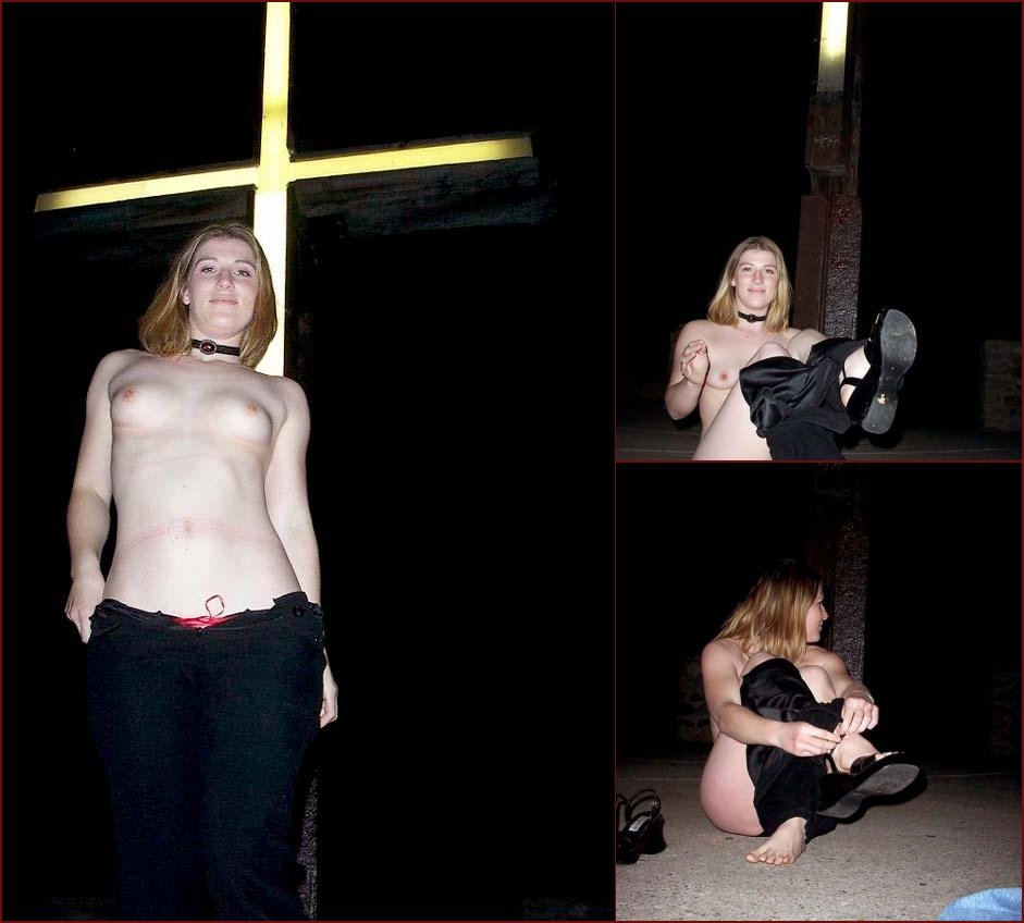 Naked wife in front of chruch - 42