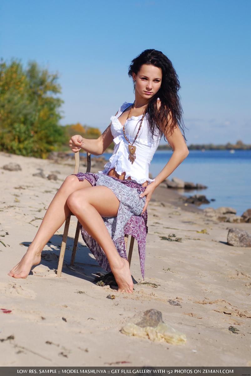Gorgeous brunette gets naked on the sea beach - Mashunya - 1