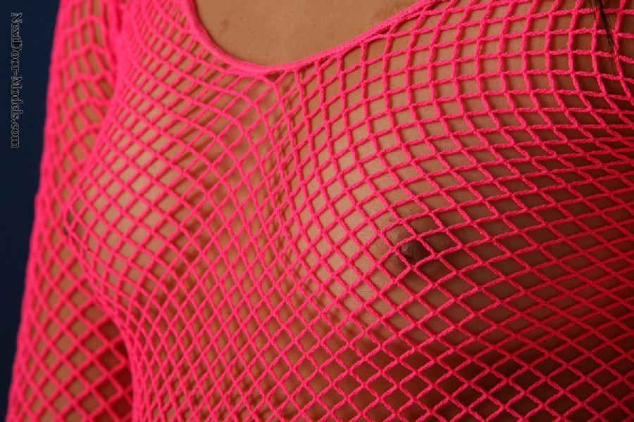 Sexy brunette in pink fishnet dress - Traci - 10