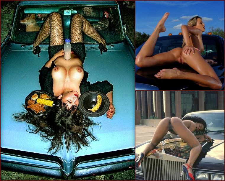 Sexy girls on car hood - 1