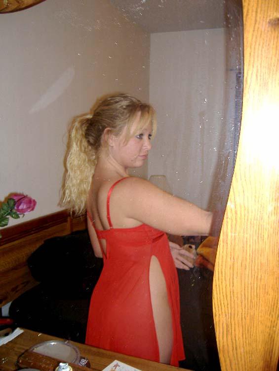 Horny wife in red underskirt - 1