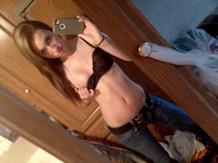 Long-haired teen shows titties - 1