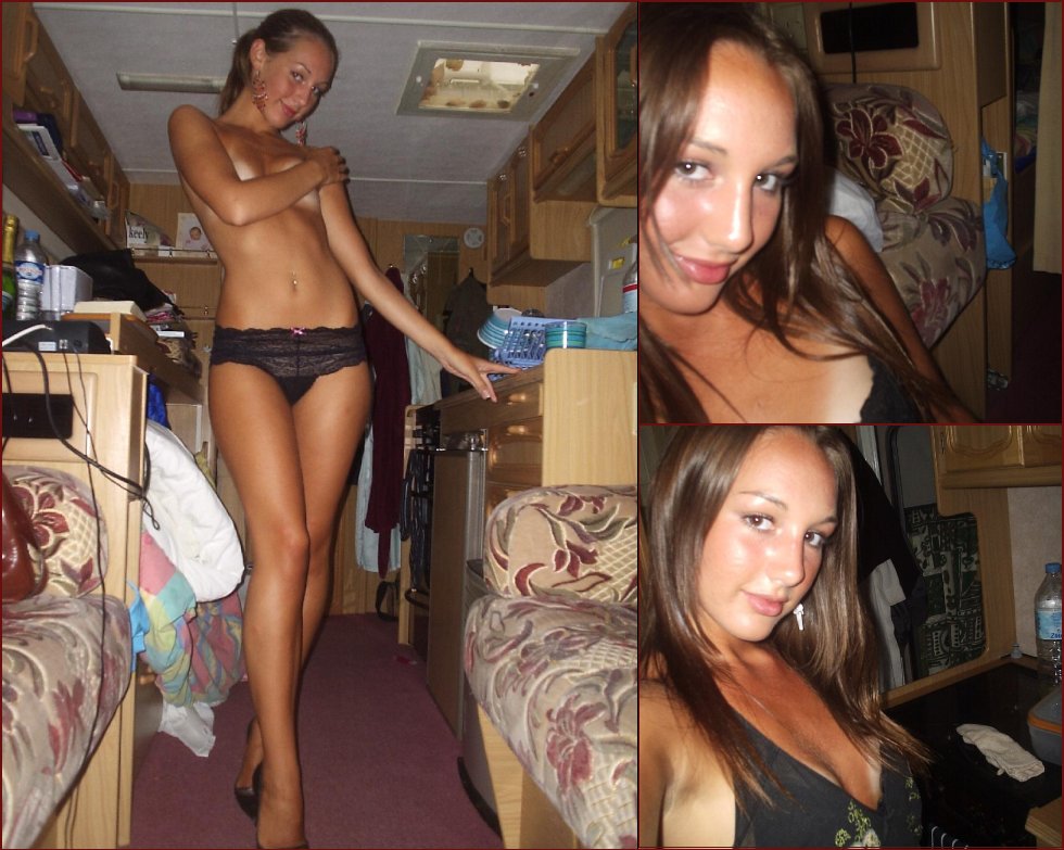 Tanned young girl is posing at home - 89