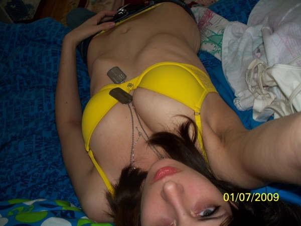 Amateur takes off her yellow underwear - 2