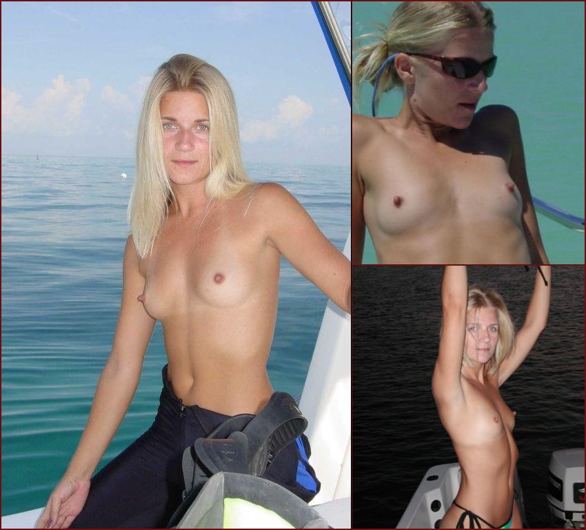 Slim chick is tanning topless on the boat - 9
