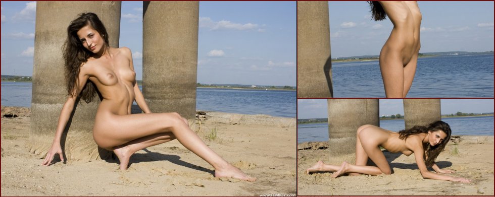 Naked brunette is posing on the beach - Idonia - 11