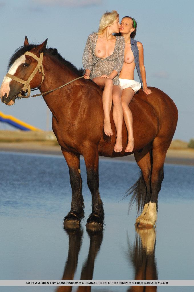 Two girls on the horse - Katy & Mila - 11