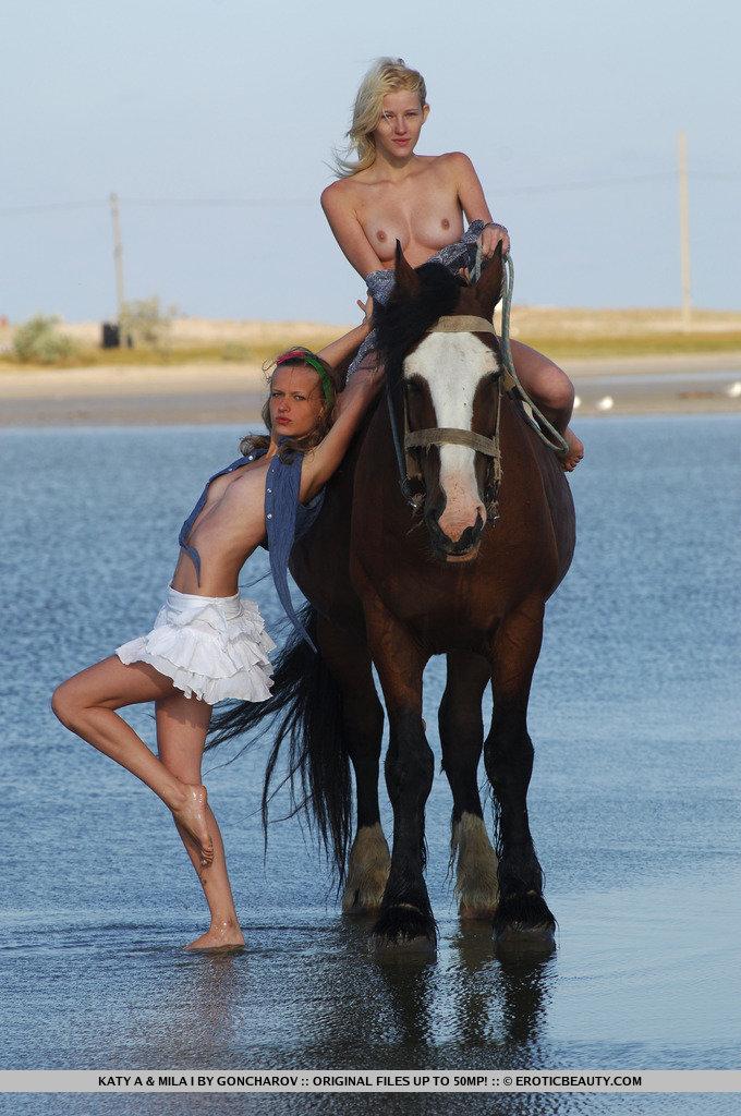 Two girls on the horse - Katy & Mila - 8