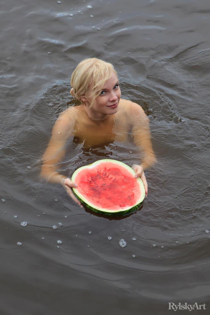 Blonde Feeona posing with a watermelon - 16