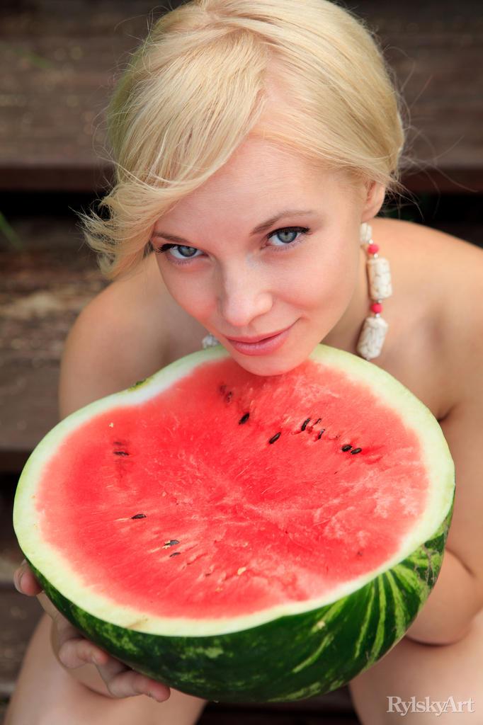Blonde Feeona posing with a watermelon - 7