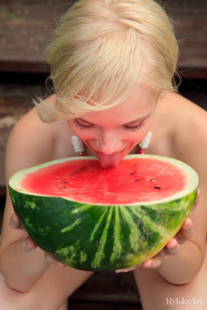 Blonde Feeona posing with a watermelon - 8