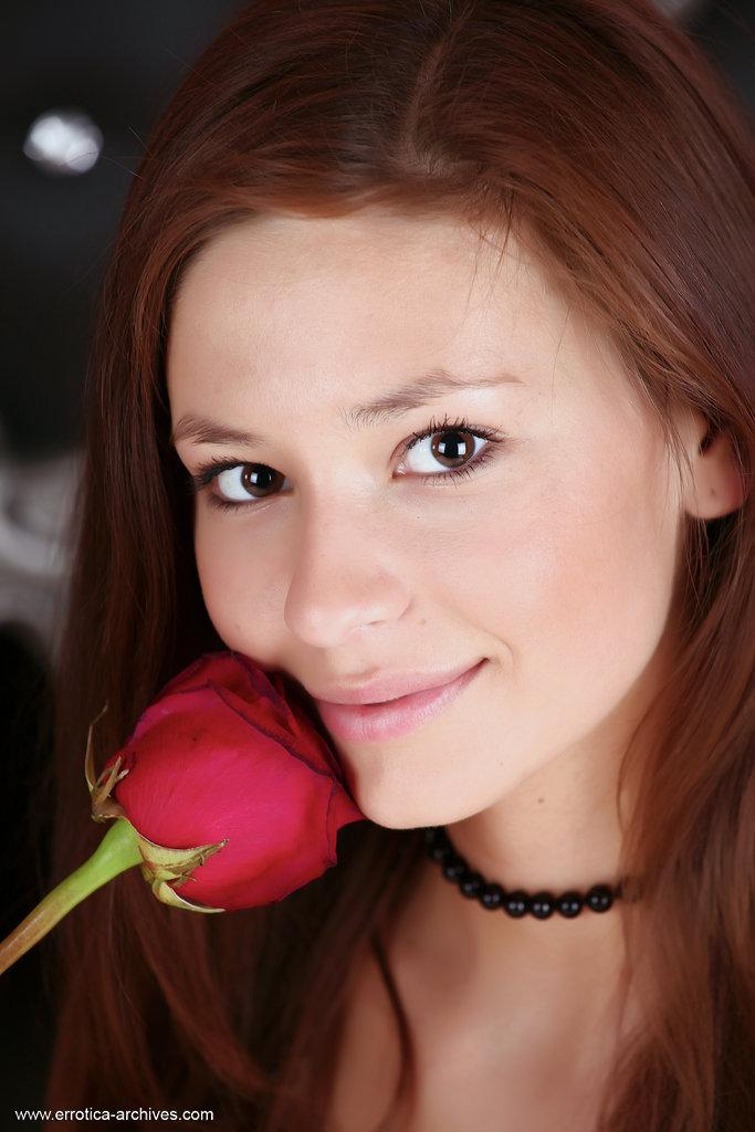 Amazing redhead is posing with red rose - Afrodita - 1