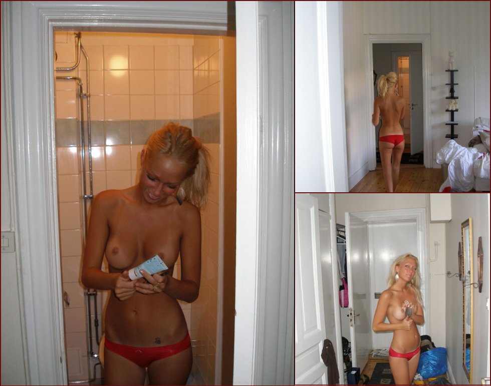 Tanned blonde amateur shows young body - 10