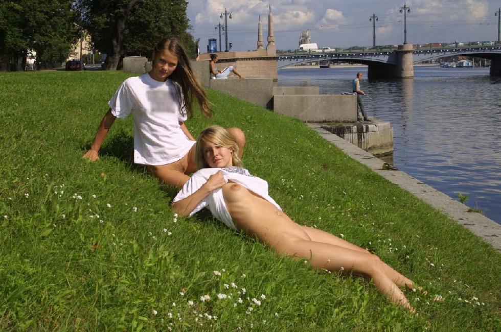 Two young girls in public session - 1