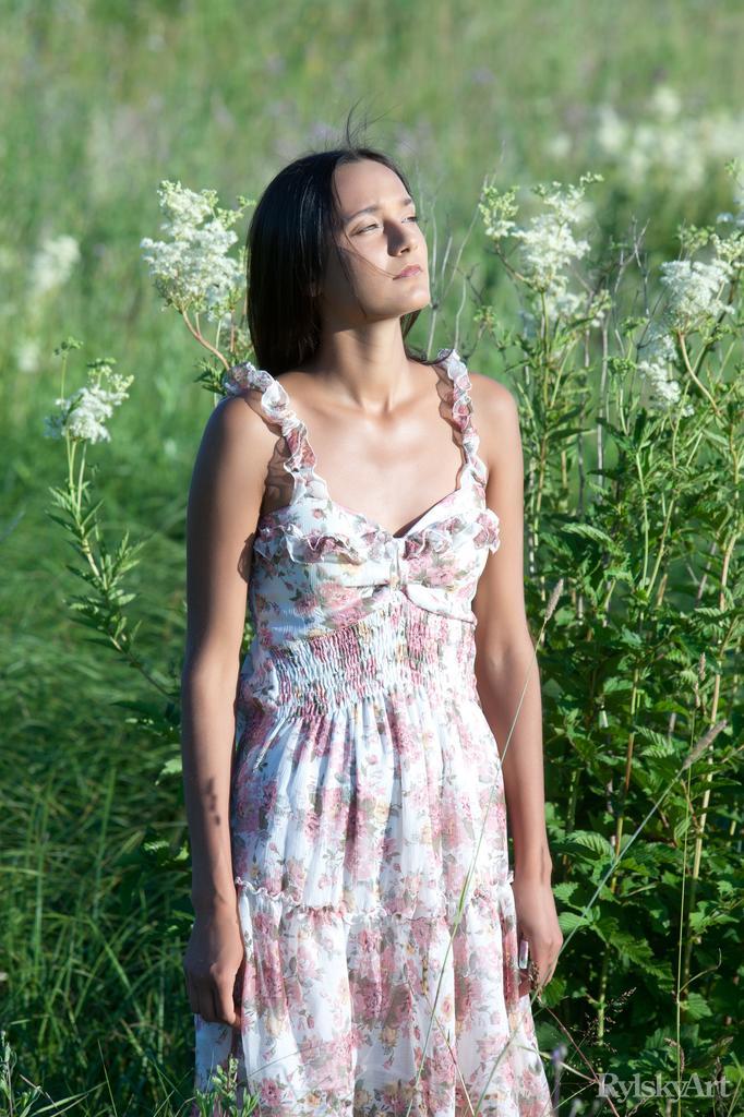 Charming brunette is posing on the meadow - Chandra - 2