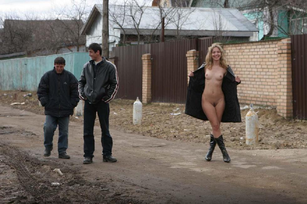 Naked Nataly is posing on the street. Part 1 - 2