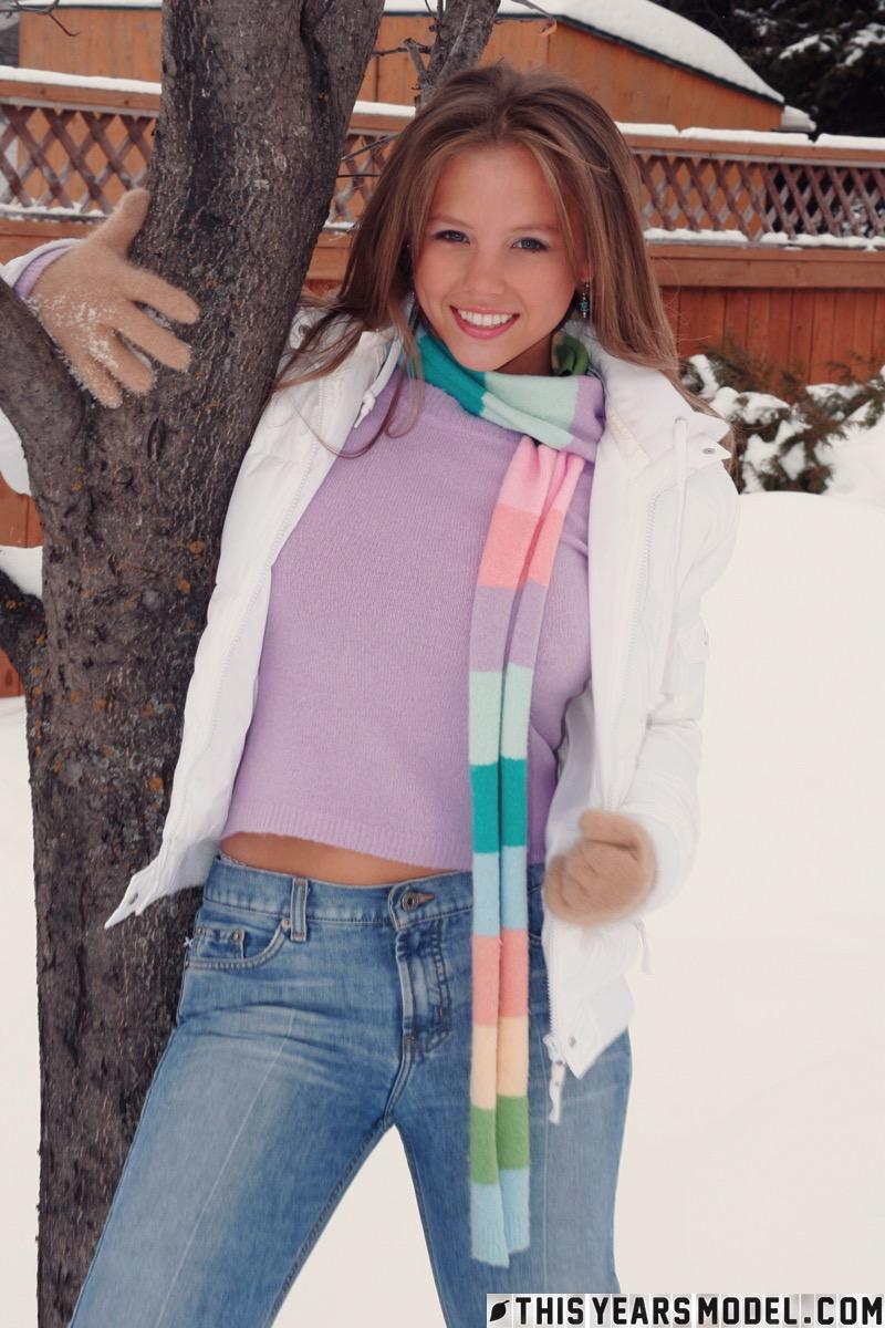 Hot teen is stripping on the snow - Dawson Miller - 1