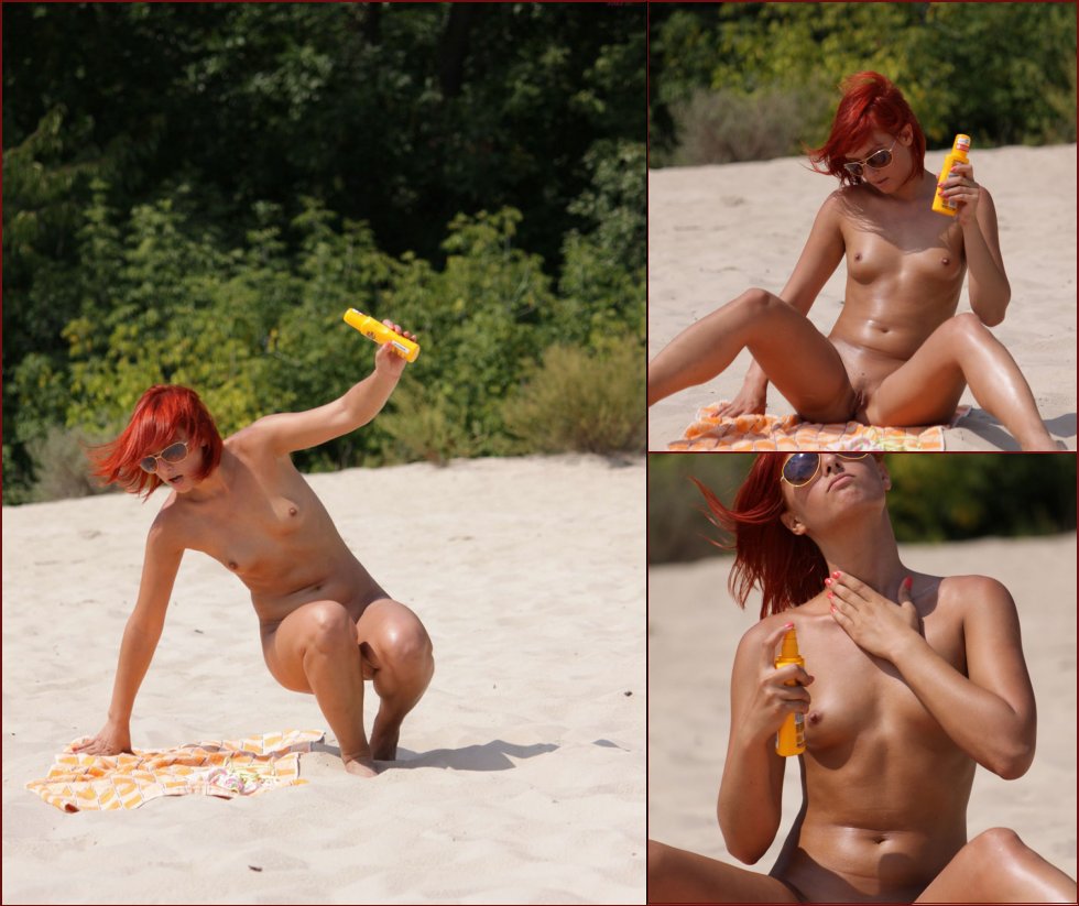 Red-haired amateur is sunbathing on the beach. Part 1 - 1