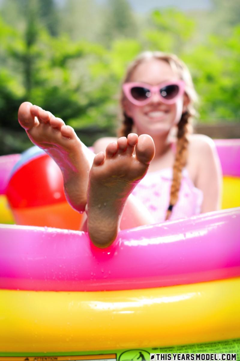Cute Dolly Little in the garden pool - 2