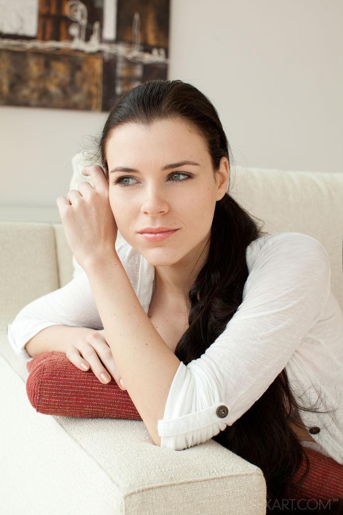 Stunning brunette and her relax on the sofa - Valeria - 1