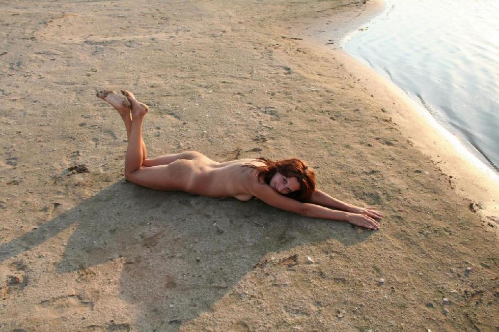 Red-haired amateur is posing on the beach. Part 1 - 4