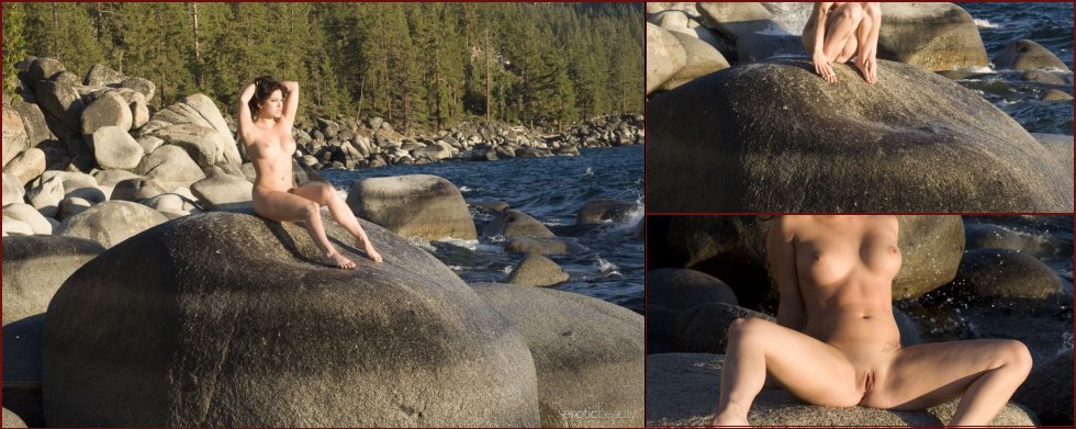 Naked Oleen is posing on the rocky beach - 175