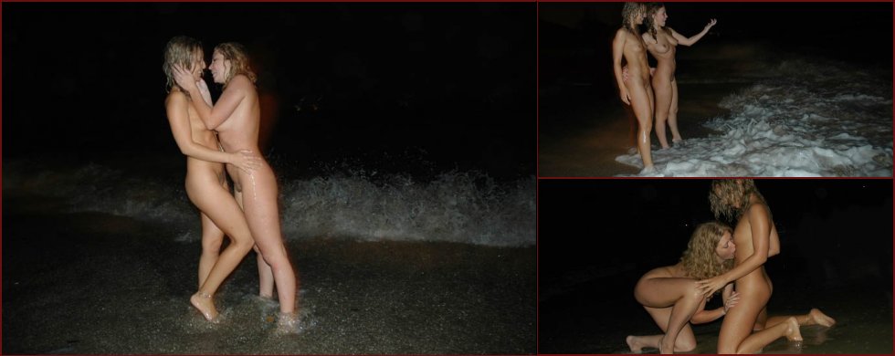 Two naked girls on the beach at night - 48