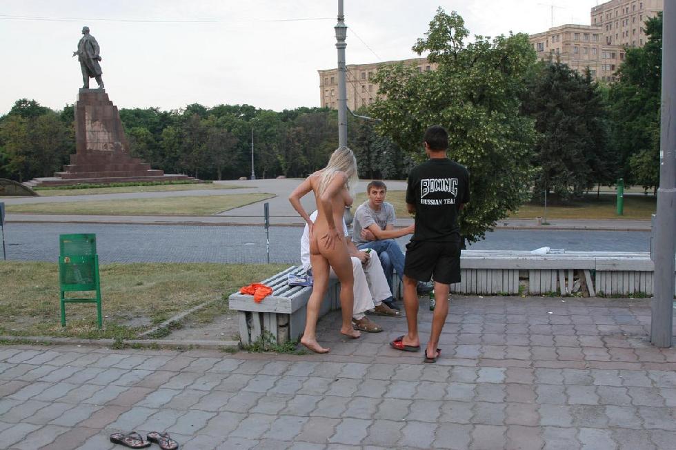 Busty Olga is posing naked in public. Part 3 - 1