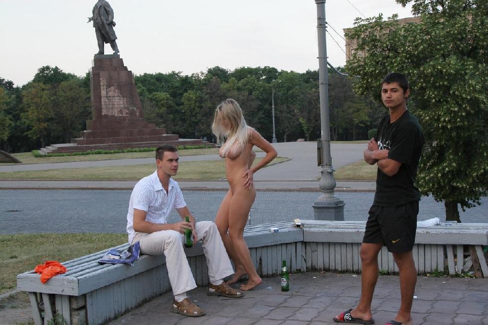 Busty Olga is posing naked in public. Part 3 - 3