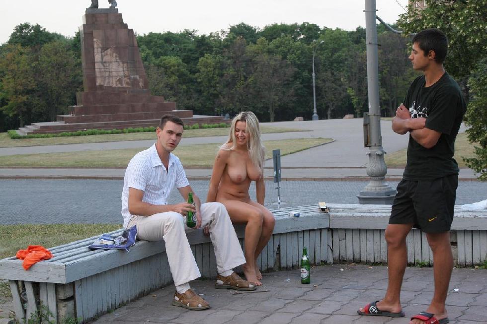 Busty Olga is posing naked in public. Part 3 - 5