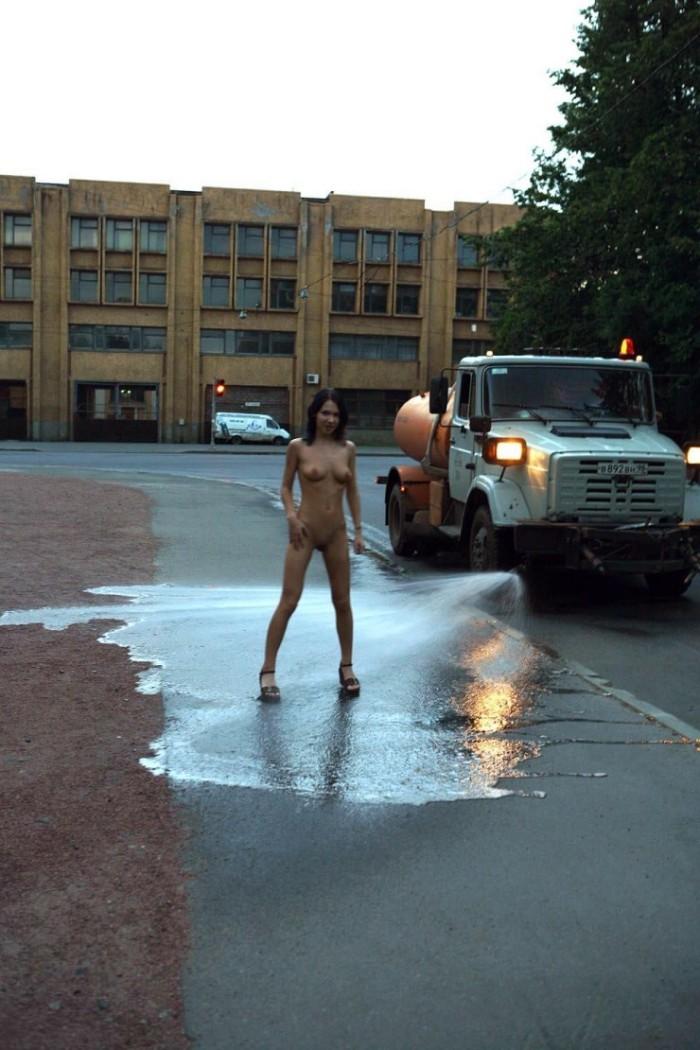 Naked Nadeshda is posing on the street - 12