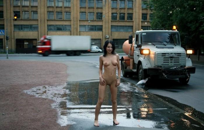 Naked Nadeshda is posing on the street - 14