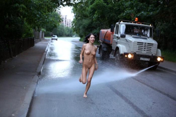 Naked Nadeshda is posing on the street - 3