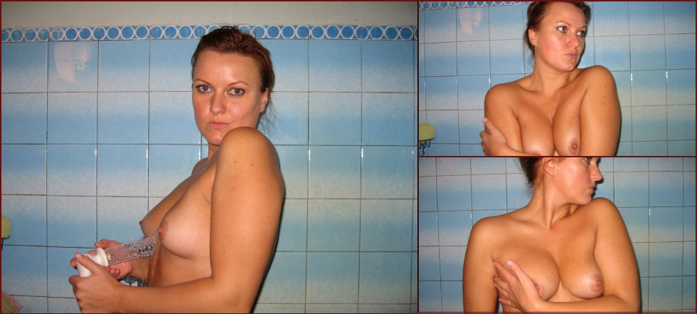 Amateur under shower is showing tits - 5
