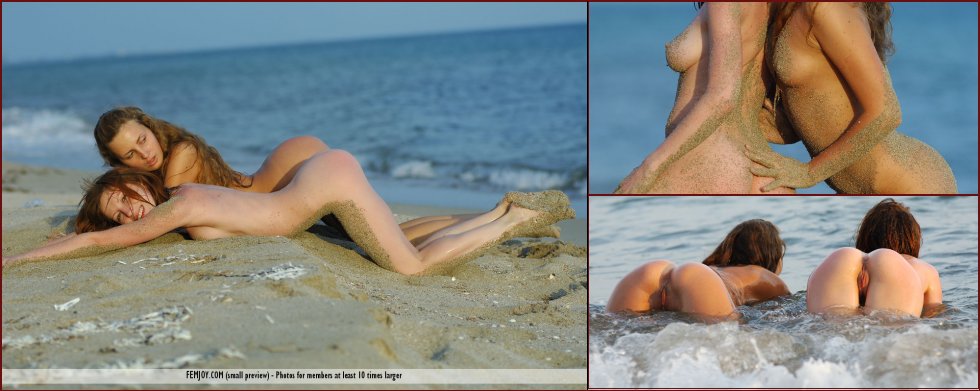 Two naked friends on the beach - Birgid & Merit - 15