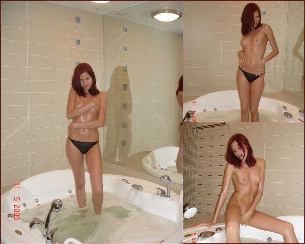 Pretty red-haired amateur is taking a bath - 32