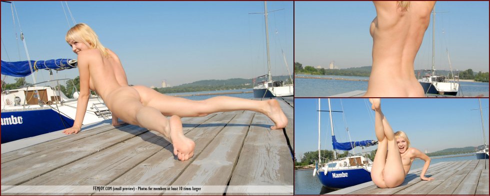 Young blonde is dancing naked on the pier - Addie - 4