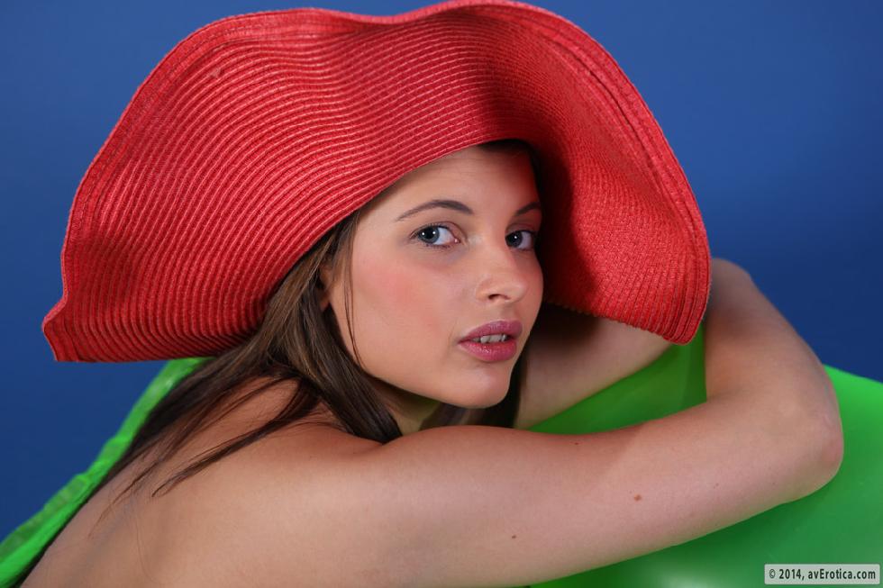 Pretty Liona is posing with red summer hat - 12