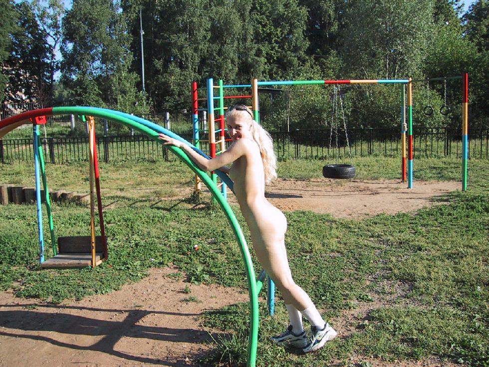 Naked blonde amateur on playground - 1